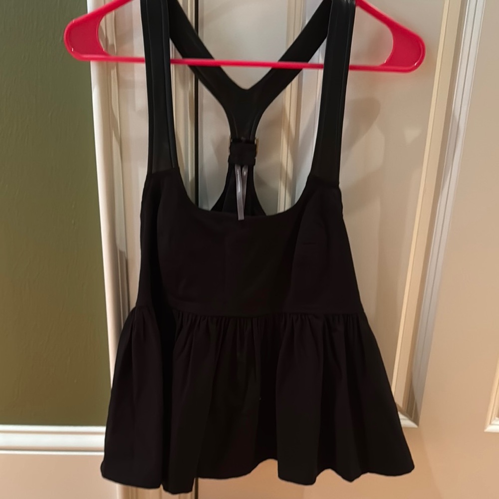 Anthropologie Black Peplum Tank w Leather Straps NWT
